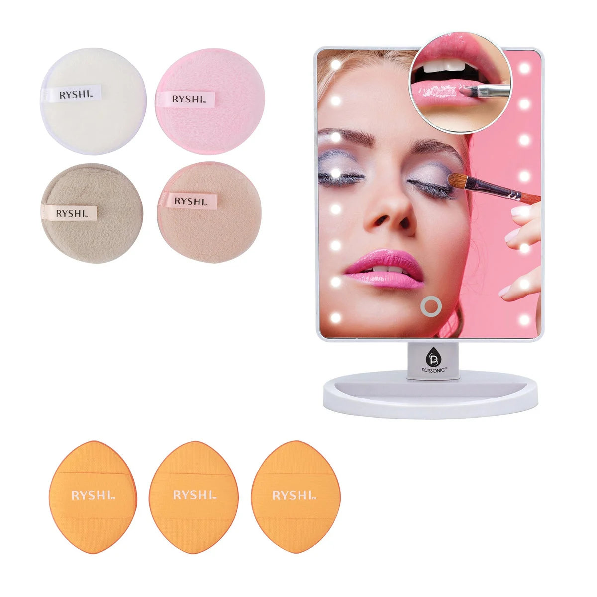 Pursonic Reusable Makeup Remover Cloths, Finger Beauty Blenders & LED Vanity Mirror