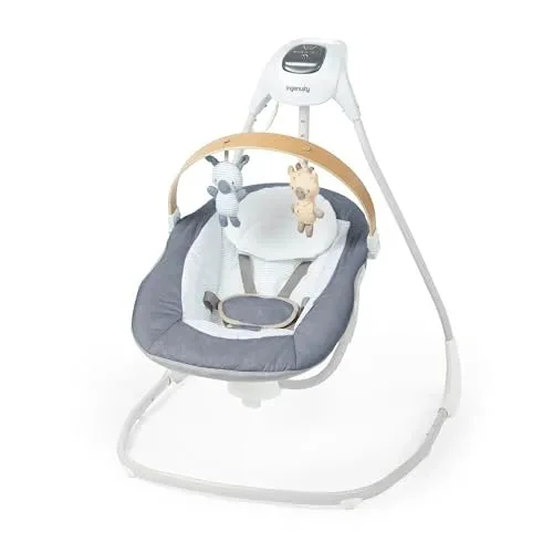 Ingenuity Simple Comfort Compact Swing with Wood Toy Bar - Chambray