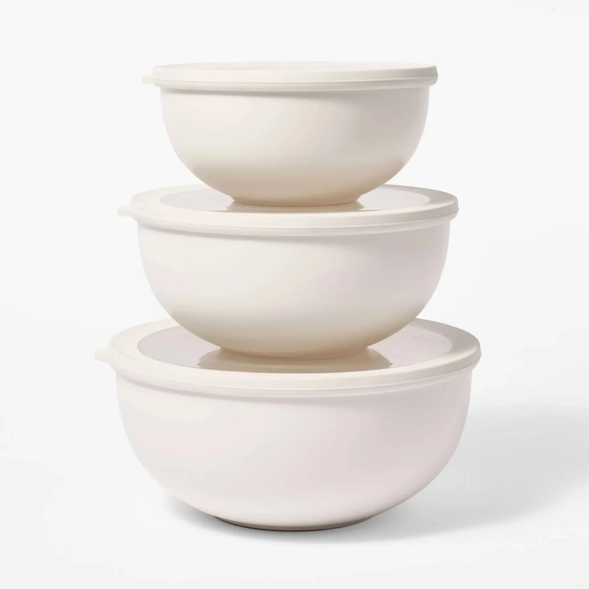 Figmint 6pc (set of 3) Plastic Mixing Bowl Set with Lids Cream