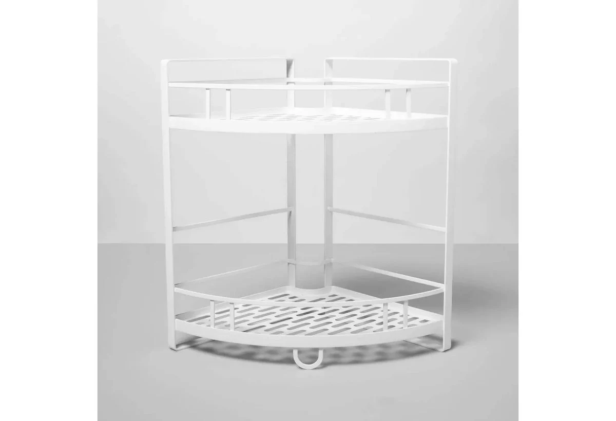 Brightroom Punched Metal 2-Tier Corner Shelf White