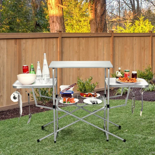 COSTWAY Foldable Outdoor BBQ Table Grilling Stand