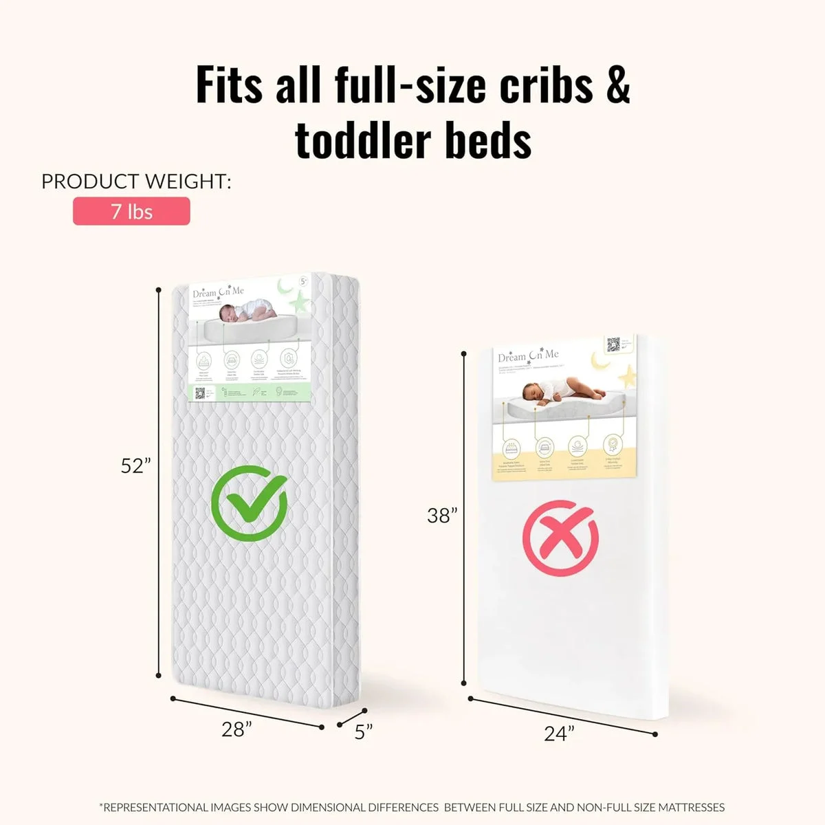 Dream On Me 2-in-1 Crib and Toddler Mattress - Breathable & Waterproof