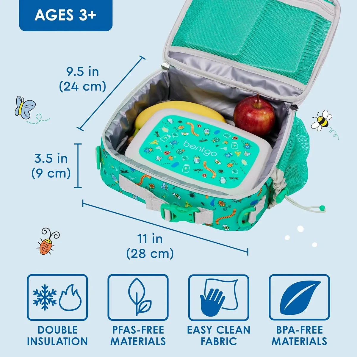 Bentgo Glass Kids Double Insulated Lunch Bag - Bug Buddies