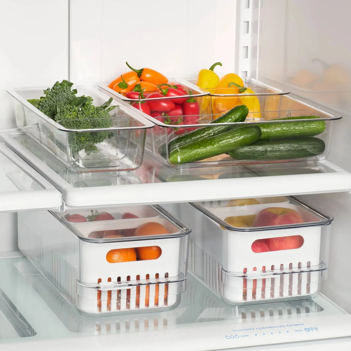 Brightroom 4pc Open Shallow Fridge Storage Bin Set