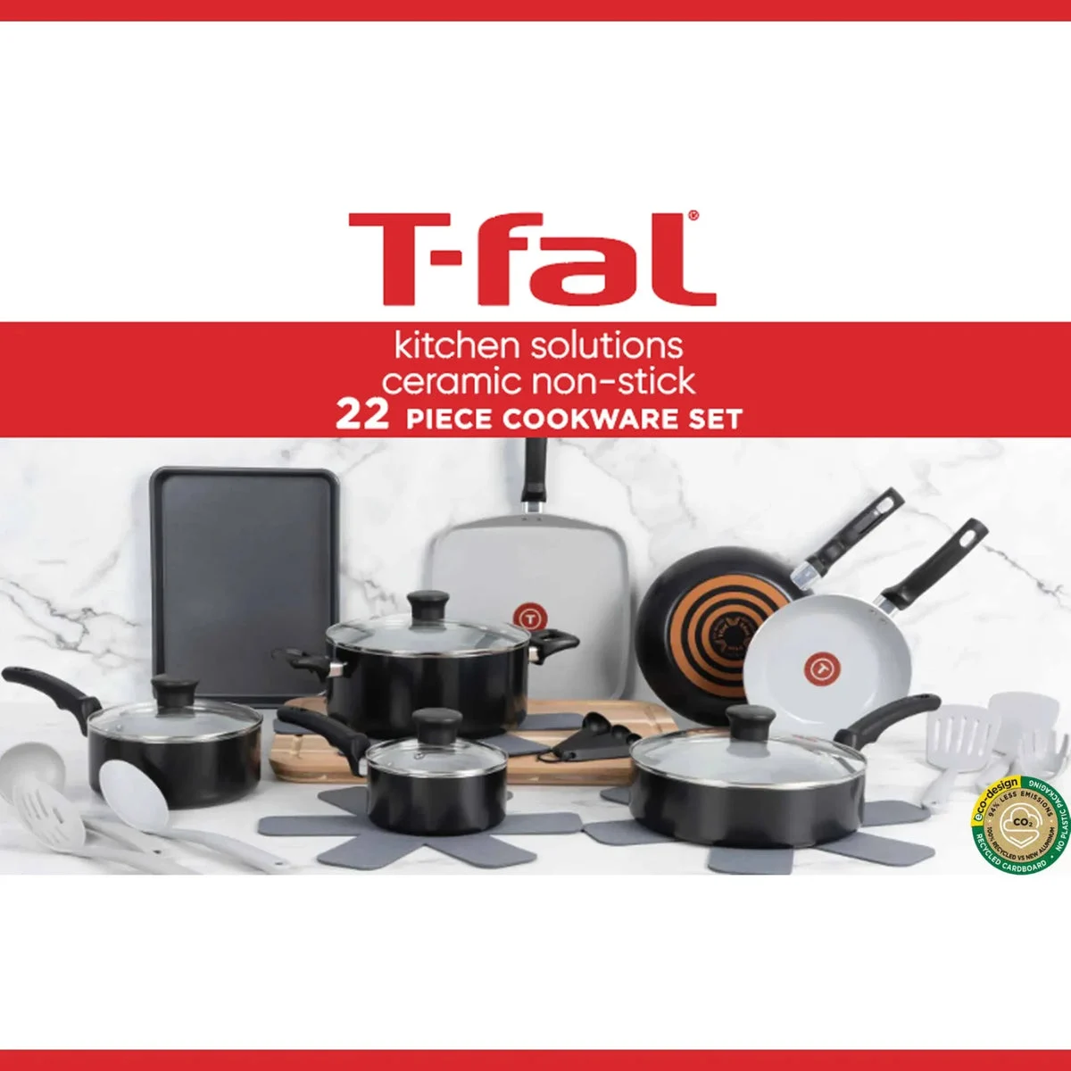 T-Fal 22 Set Ceramic Cookware Set - Black