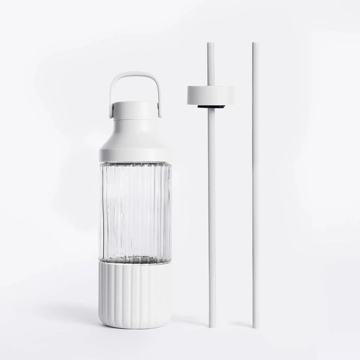Beast Health Dual Cap Glass Hydration Bottle 25oz Cloud White