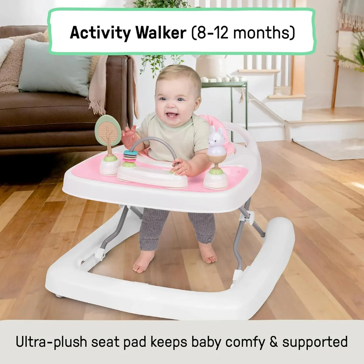 Ingenuity Step & Sprout 3-in-1 Foldable Baby Activity Walker - Pink