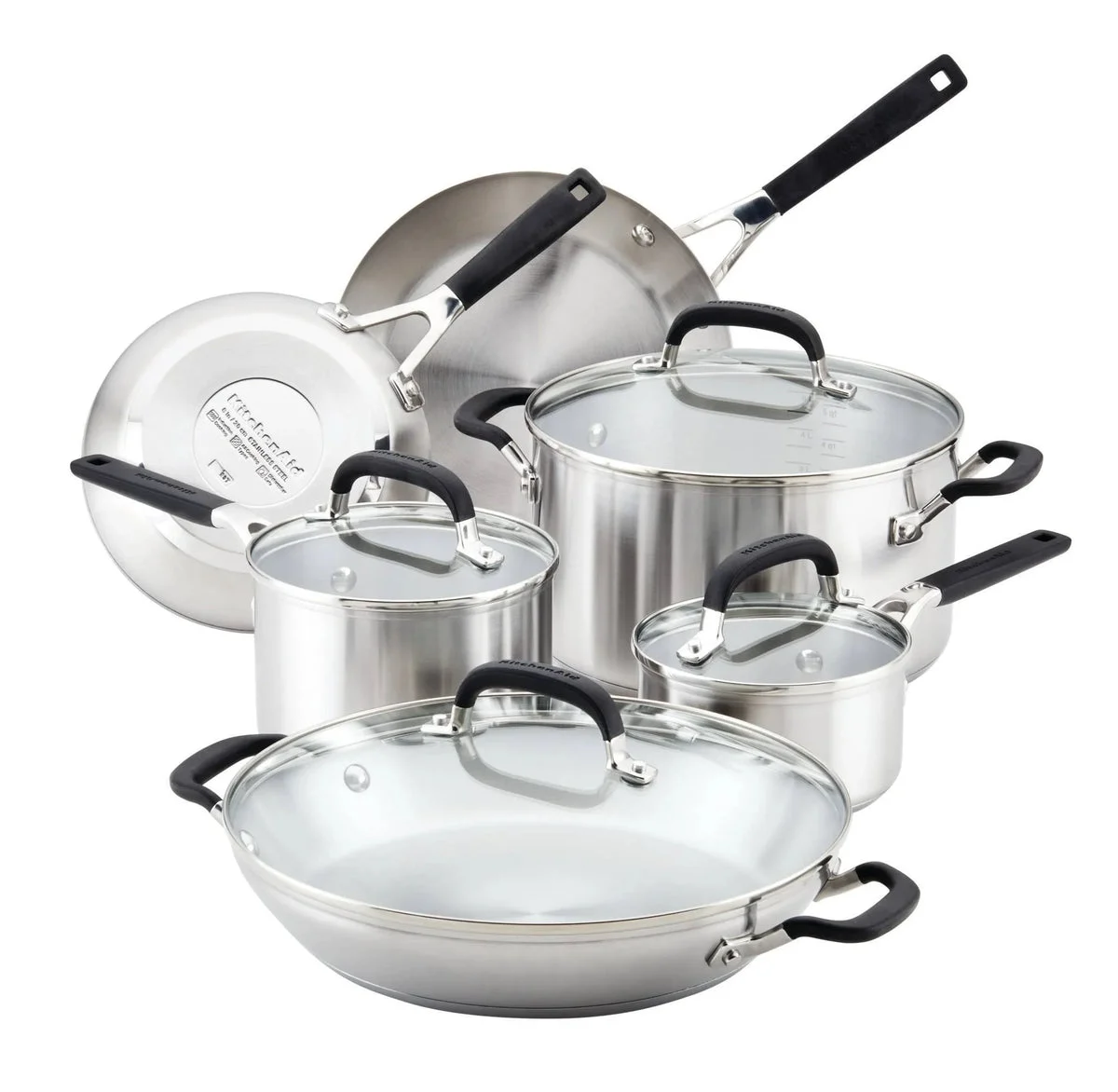 KitchenAid 10pc Stainless Steel Cookware Set Light Silver
