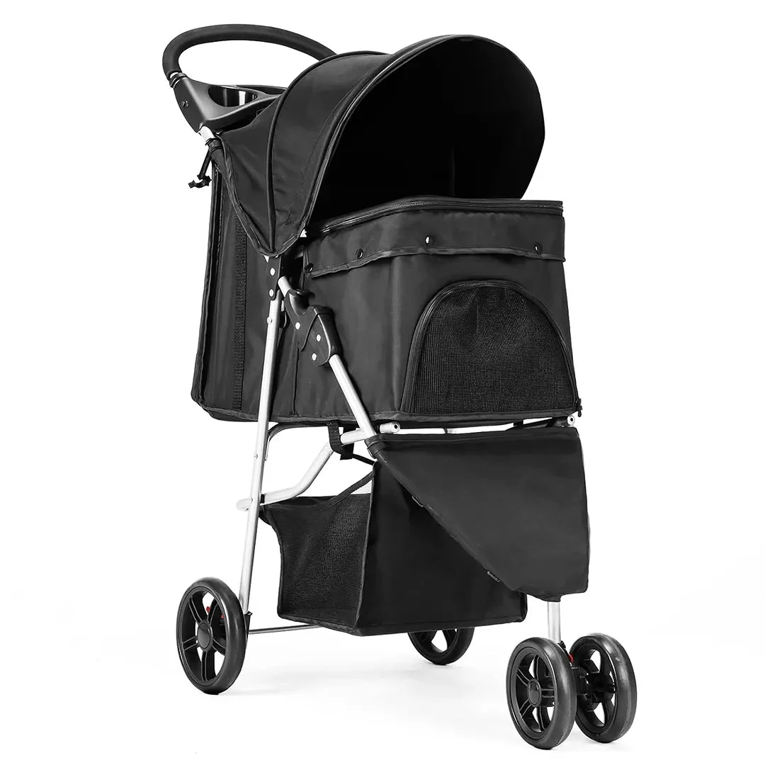 DUMOS 3 Wheels Pet Stroller for Small Dogs and Cats - Black