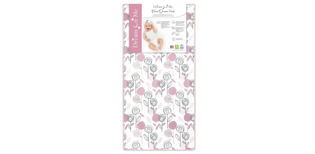 Dream On Me Floral Dreams Firm Fiber Standard Crib Mattress in Rose Pink