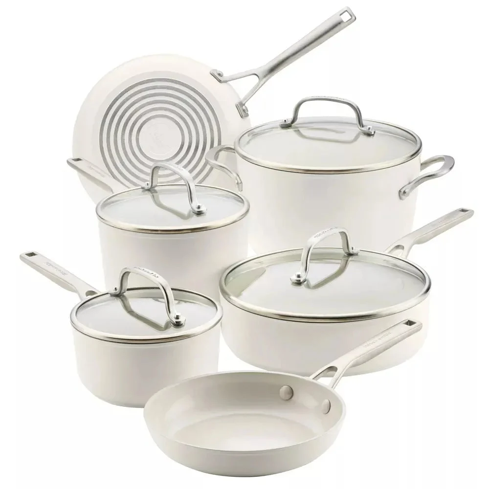 KitchenAid 10pc Hard-Anodized Ceramic Induction Cookware Set - Porcelain White