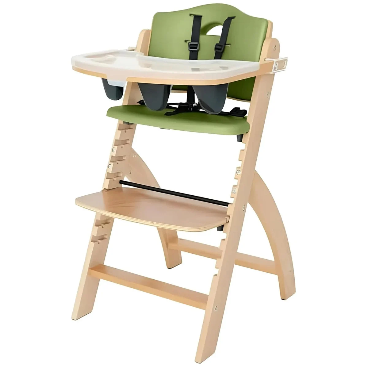 Abiie Beyond Junior Wooden High Chair - Natural Wood/Olive Cushion