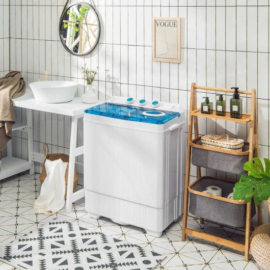 COSTWAY 26lbs Portable Semi-Automatic Twin Tub Washing Machine With Drain Pump-Blue