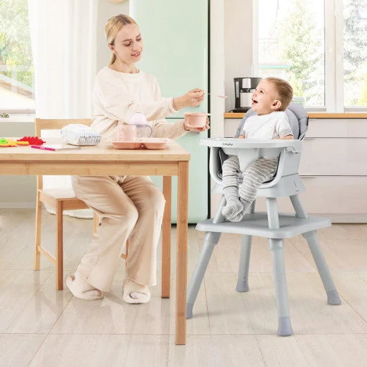 COSTWAY 6-in-1 Convertible Baby High Chair With Adjustable Removable Tray-Gray