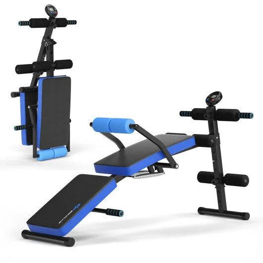 COSTWAY Adjustable Sit Up Bench With LCD Monitor-Blue