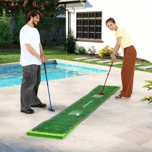 COSTWAY 11 FT Putting Green Mat With 2 Adjustable Putters and 6 Balls