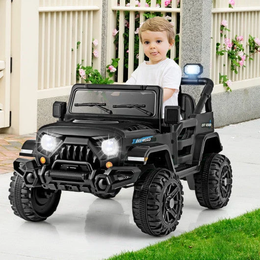 COSTWAY 12V Kids Ride on Truck Car With Remote Control Threaded Wheels and 3 Speeds-Black