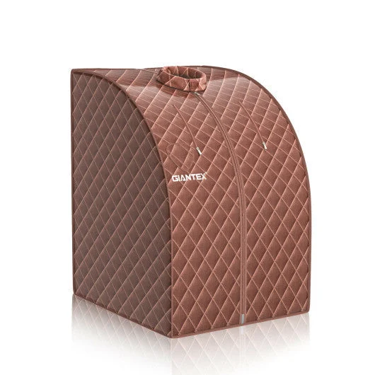 COSTWAY Portable Personal Steam Sauna Spa With 3L Blast-Proof Steamer Chair-Coffee