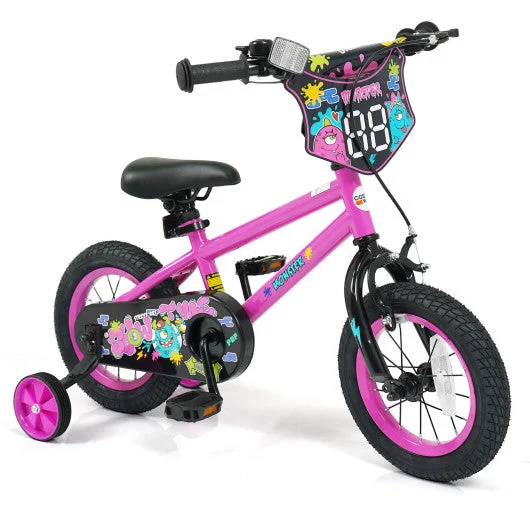 COSTWAY 12 Inch Kids Bike With Training Wheels for Ages 3-4 Years Old Pink- Street Art Time