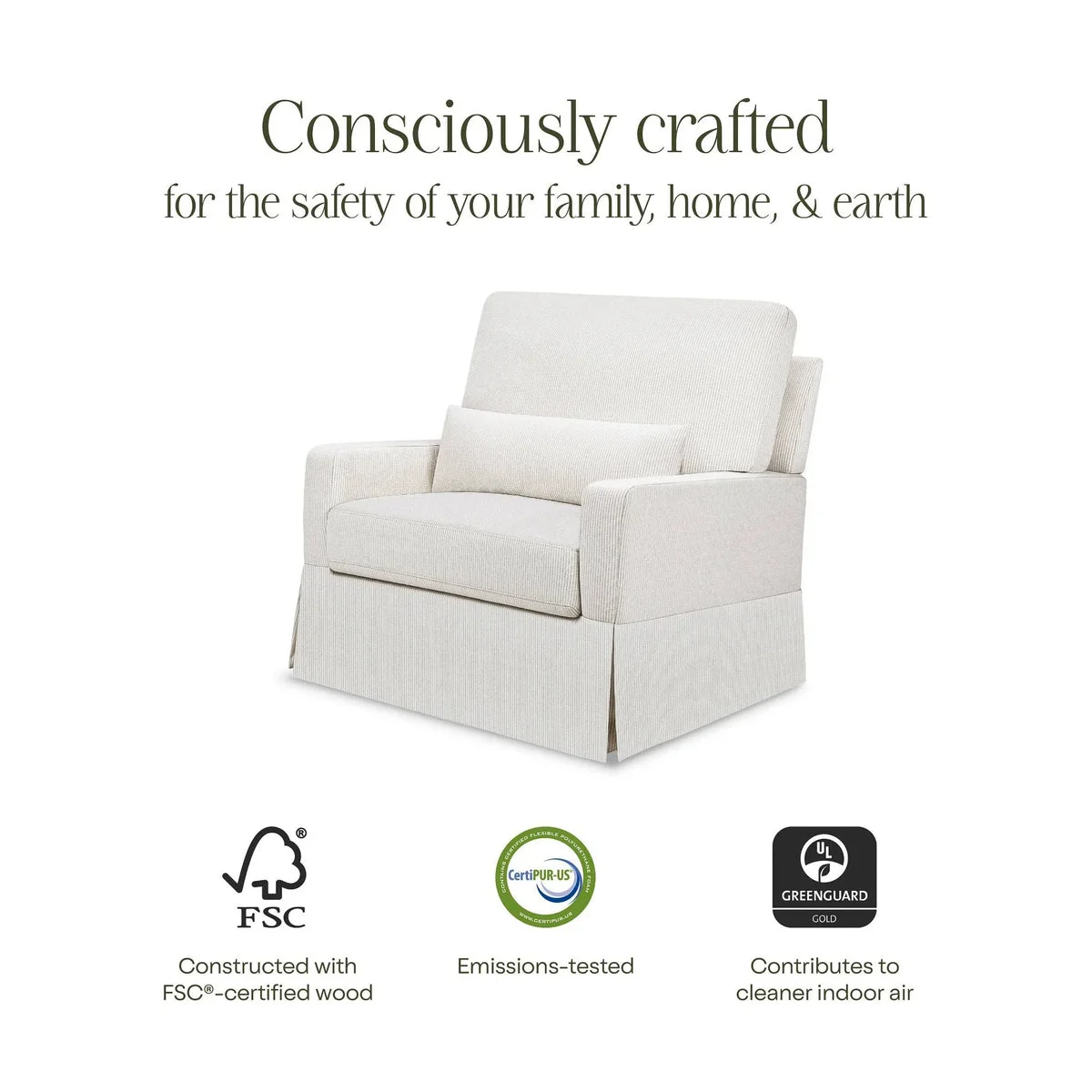 Namesake Crawford Chair and a Half Pillowback Swivel Glider - Fog Chatham Stripe Performance Eco-Weave