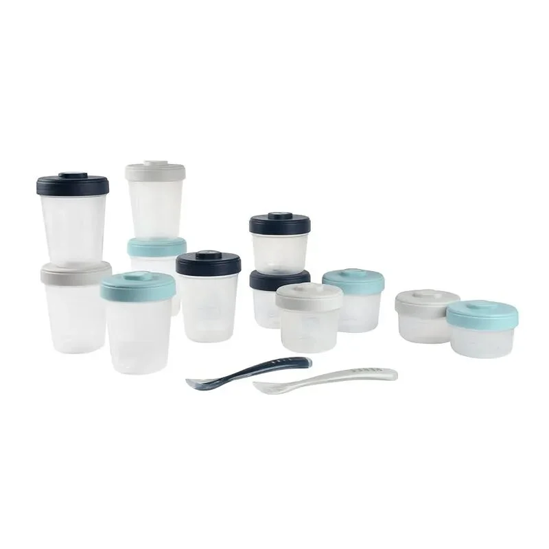 Beaba Clip Containers and Spoons Set - Rain Colors
