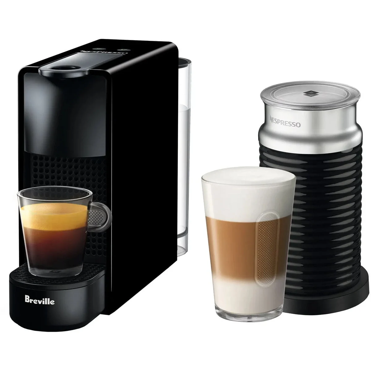 Nespresso Essenza Mini Espresso Machine by Breville, Black with Aeroccino Milk Frother