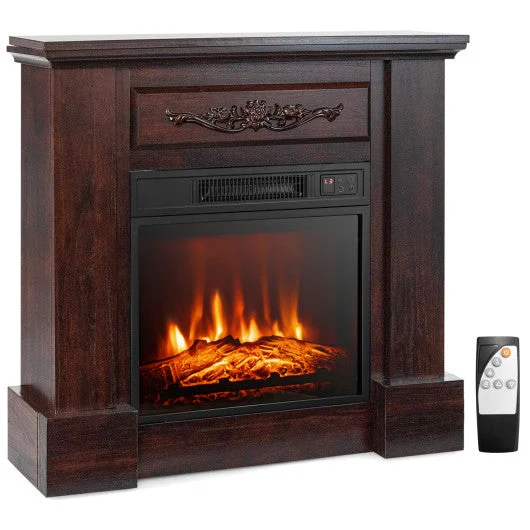 COSTWAY 1400W TV Stand Electric Fireplace Mantel With Remote Control-Natural
