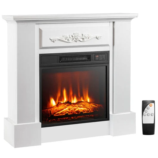 COSTWAY 1400W TV Stand Electric Fireplace Mantel With Remote Control-White