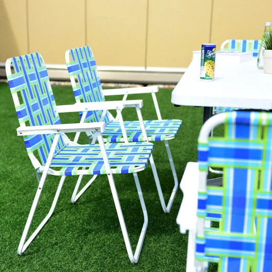 COSTWAY 6 Pcs Folding Beach Chair Camping Lawn Webbing Chair-Blue