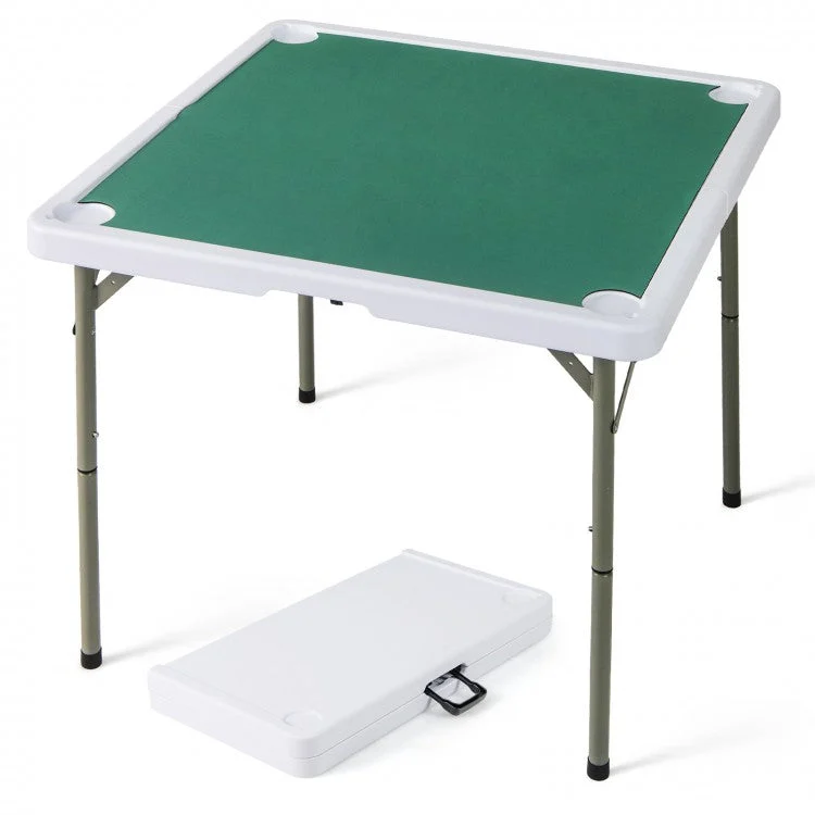 COSTWAY 35 Inch 4 Player Game Card Folding Mahjong Table With Cup Holders-Light Green