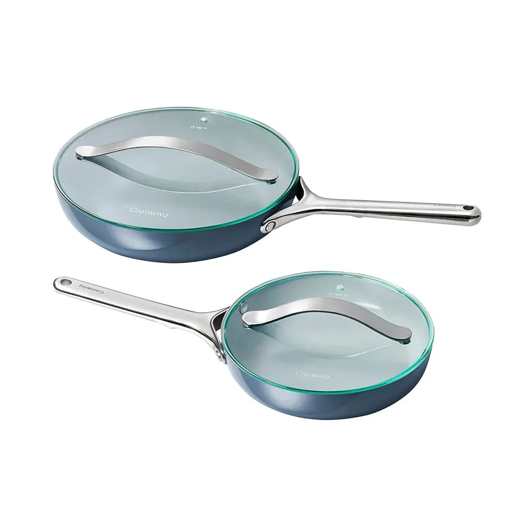 Caraway 4-piece Ceramic Fry Pans & Glass Lids Set - Navy