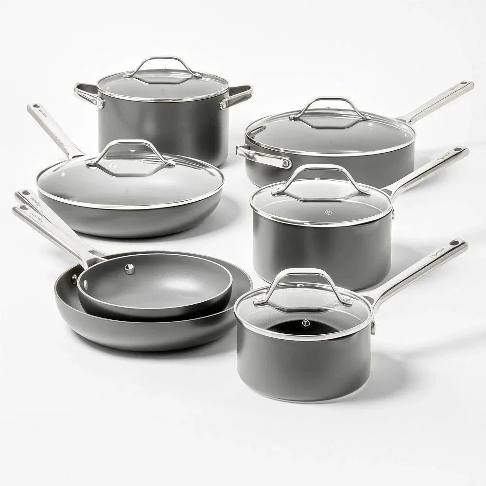 Figmint 12pc Aluminum Nonstick Cookware Set - Dark Gray
