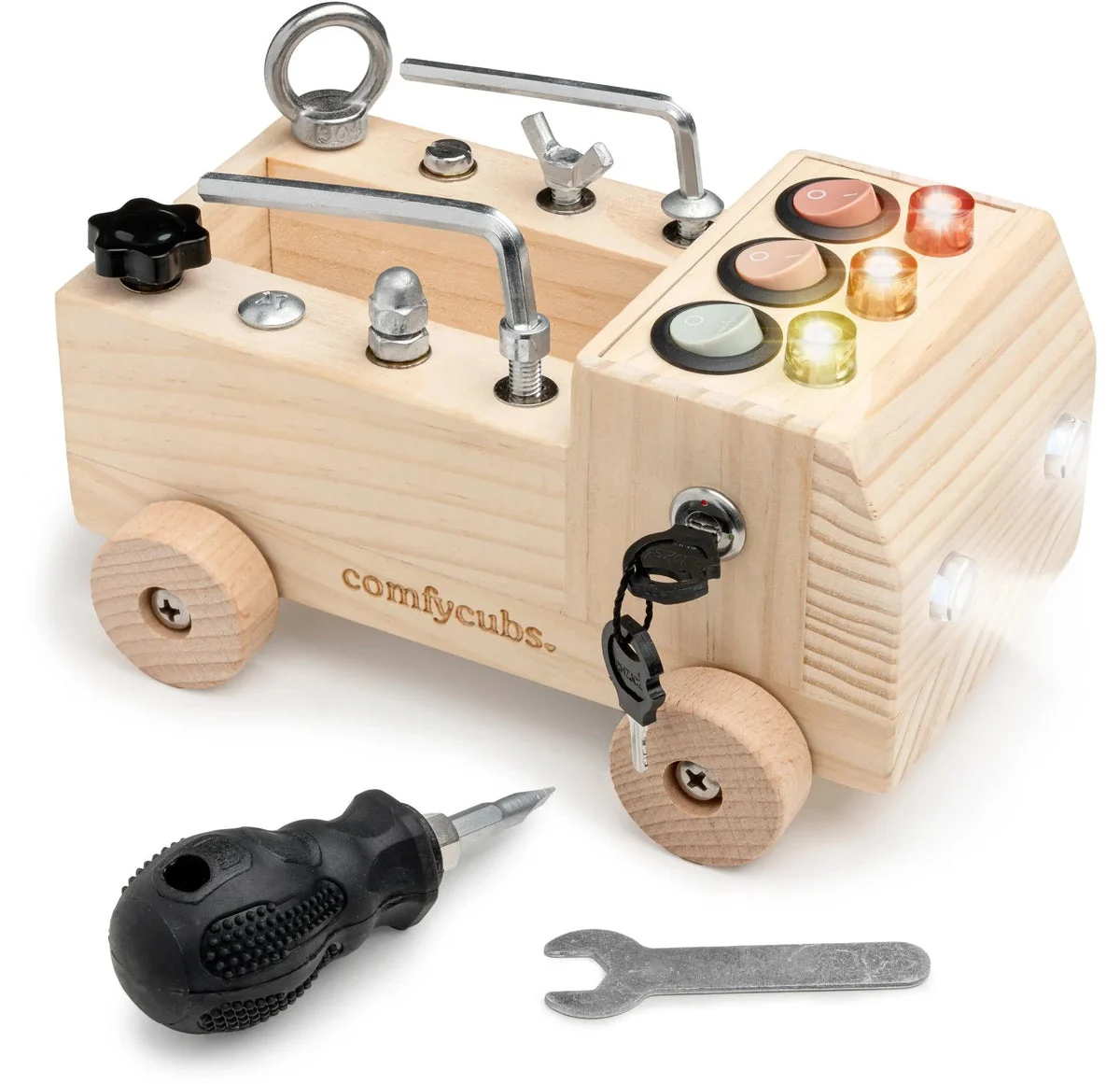 Comfy Cubs Busy Board Truck Toy Set for Kids 3+ - Natural Wood