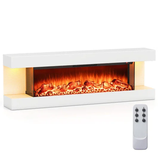 COSTWAY 18/36 Inch 3-Sided Wall Mounted Electric Fireplace With 32/50 Inch Wide Floating Mantle-36 Inch