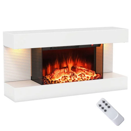 COSTWAY 18/36 Inch 3-Sided Wall Mounted Electric Fireplace With 32/50 Inch Wide Floating Mantle-32 Inch