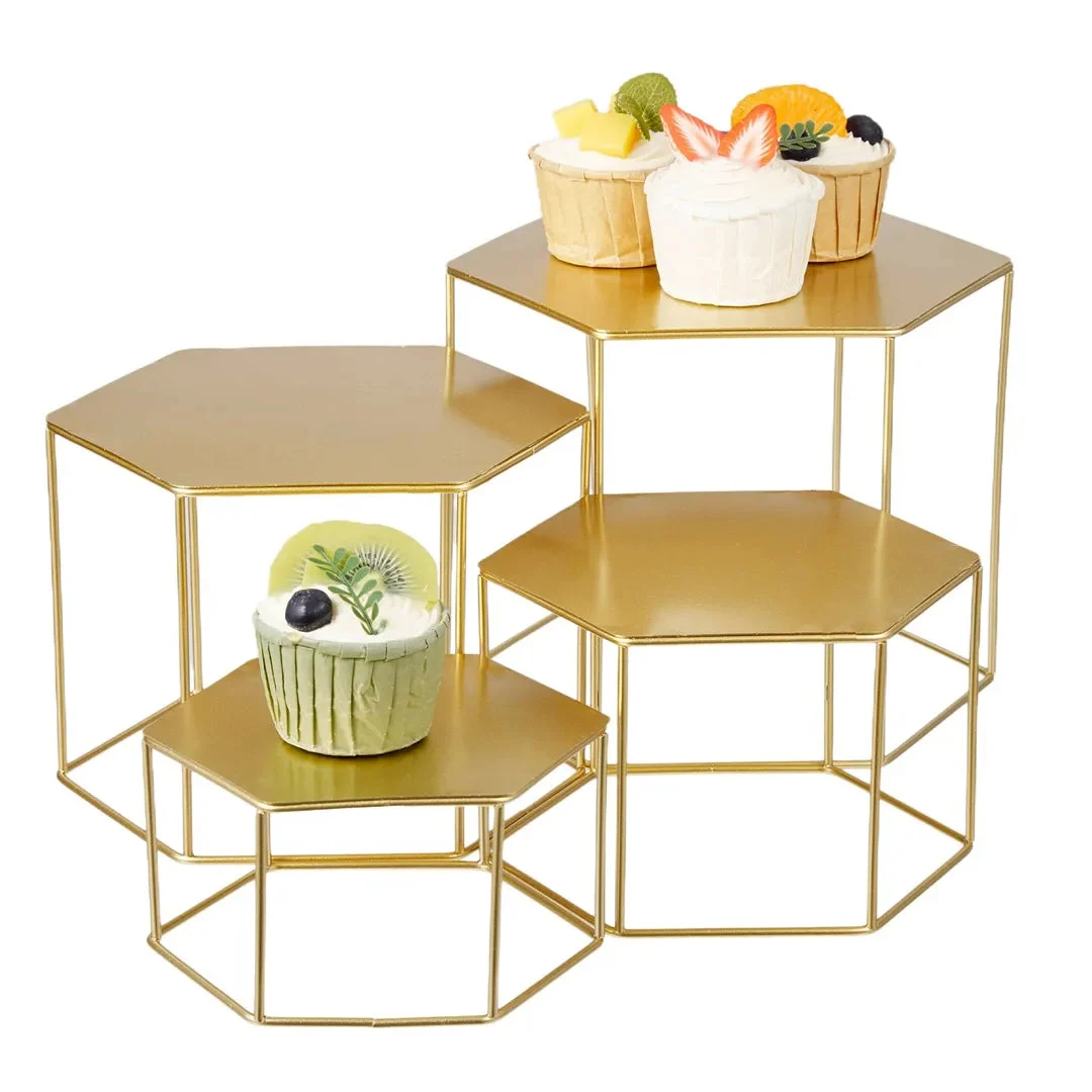 EcoSummer 4 Piece Gold Dessert Table Display Set, Metal Buffet Riser Stands, Nesting Cake Cookie Stands,No Assembly