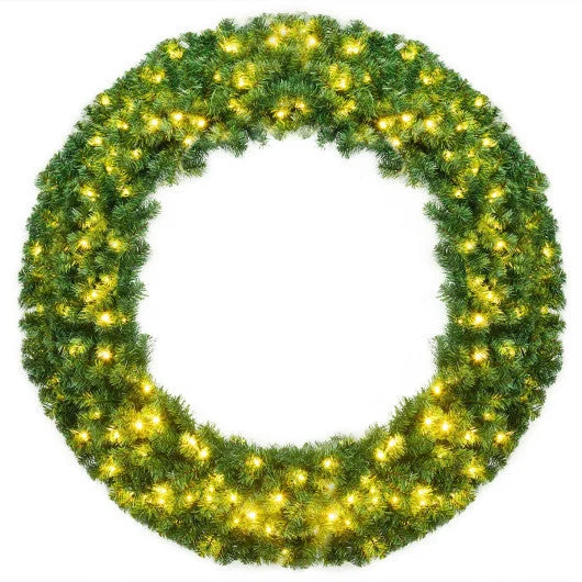 COSTWAY 48 Inch Pre-Lit Cordless Artificial Christmas Wreath