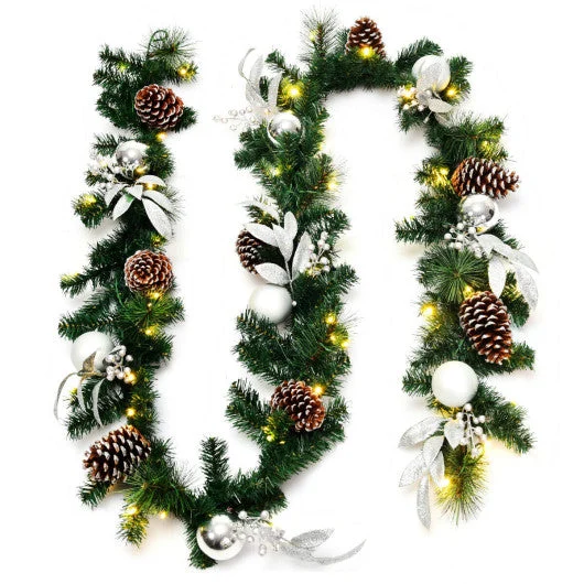 COSTWAY 9 Feet Pre-Lit Artificial Christmas Garland With LED Lights