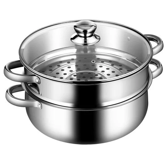 COSTWAY 9.5 QT 2 Tier Stainless Steel Steamer Cookware Boiler