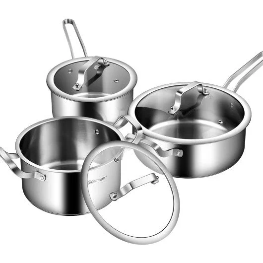 COSTWAY 6 Piece Stainless Steel Cookware Set With Convenient Grip Handle