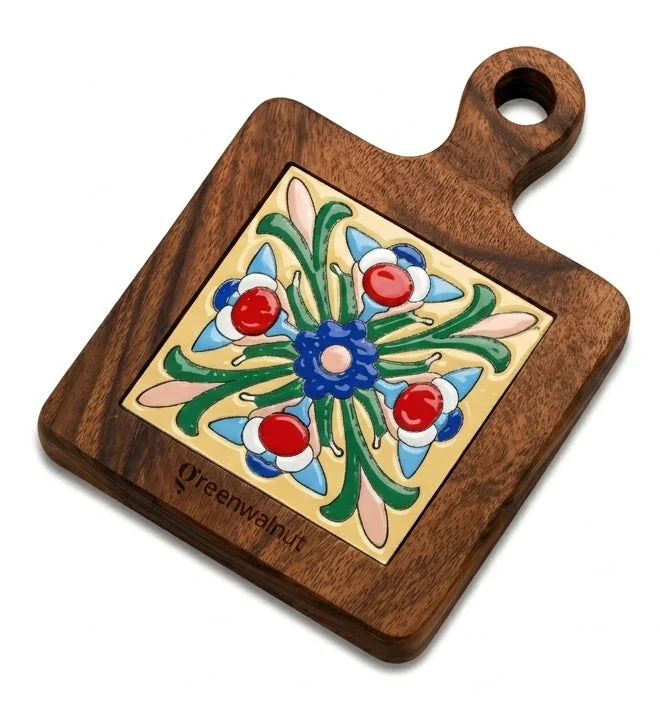 Kitchen utensils Acacia Wood Heat-Resistant Pot & Cup Trivets With Handcrafted Ceramic Tile Inlay | Wood Coasters | Pot Pad