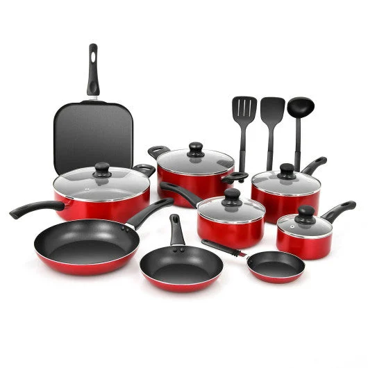COSTWAY 17 Pieces Hard Anodized Nonstick Cookware Pots and Pans Set