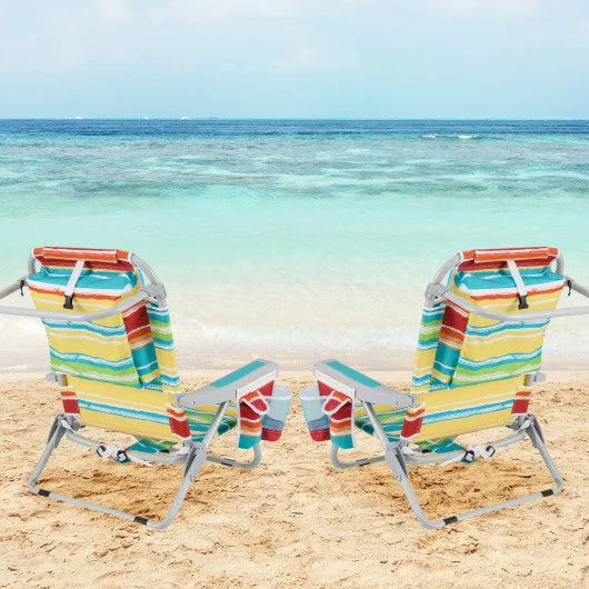 COSTWAY 1 Piece Foldable Backpack Beach Chair With Cup Holder and Storage Pockets for Outdoor-Multicolor