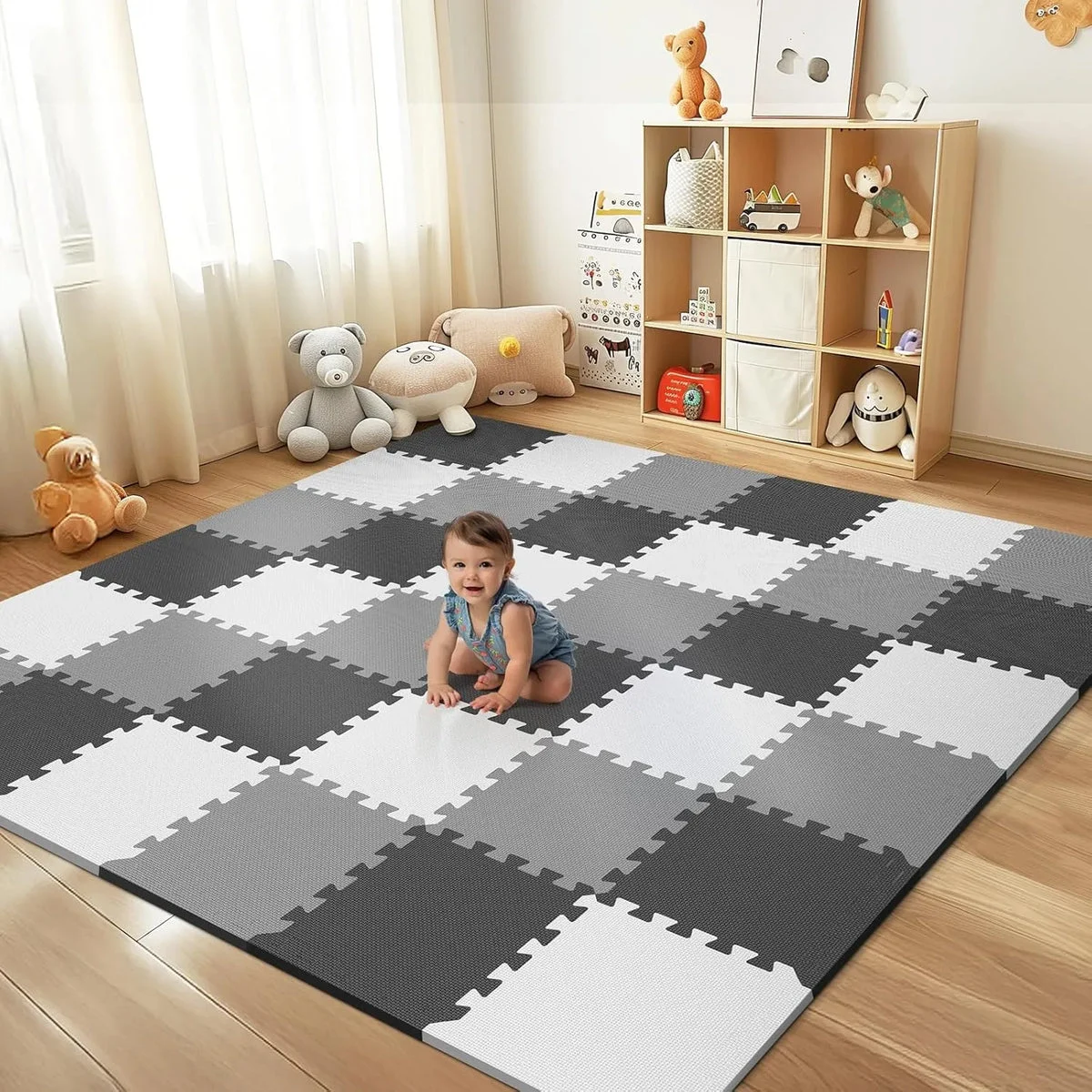 PIGLOG 36Pcs Baby Play Mat 11.8 X 11.8 X 0.6In - Brown-White-Black