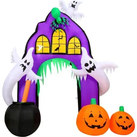 Haunted Hill Farms 9Ft Inflatable Ghost Pumpkin Arch With Lights