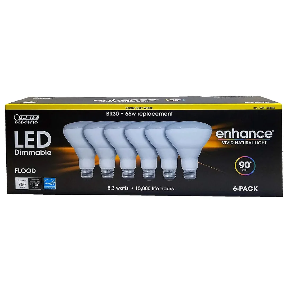 Feit Electric Feit LED 90 CRI Dimmable BR30 Flood Bulbs 65 Watt Replacement 6-Pack