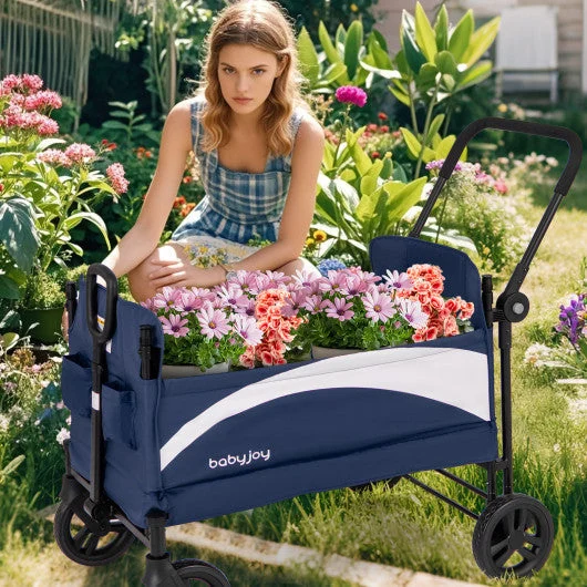 COSTWAY 2-Seat Stroller Wagon With Adjustable Canopy and Handles-Navy