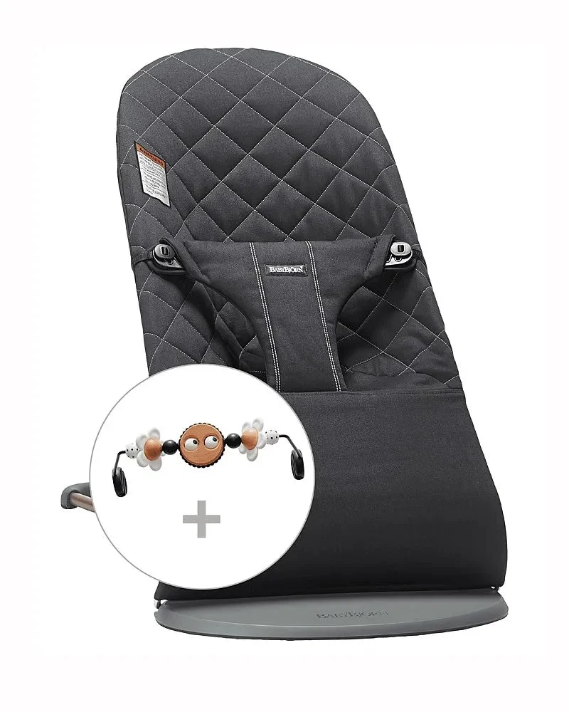 BabyBjörn Bouncer Bundle with Googly Eyes Toy, Woven, Classic Quilt - Grey