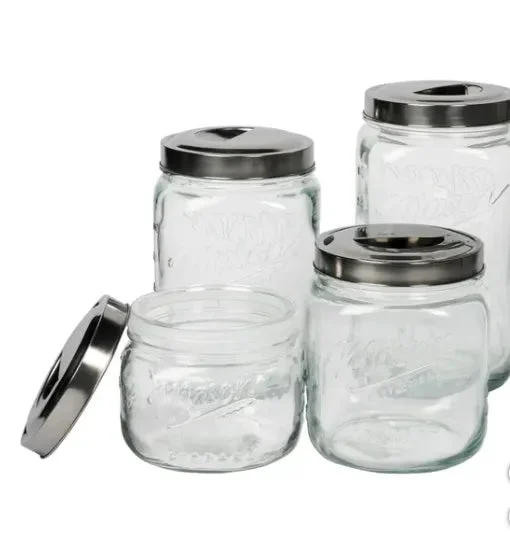 Mason Craft & More Jars and More 4 Variable Sized Glass Canisters with Lids