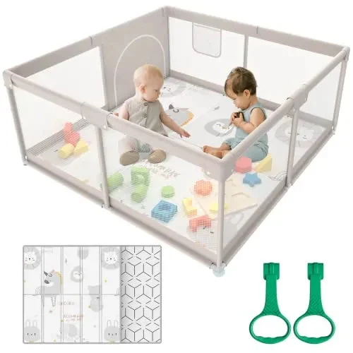 ZEEBABA Baby Playpen with Mat - 47x47 Inch Safe Play Area